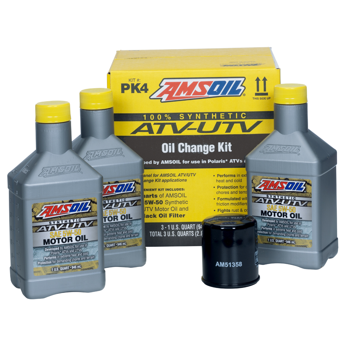 thumbnail interactive-video image 1 of MISHON Full Synthetic Oil Change Kit For Polaris Scrambler 500 - 5W-50 Engine Oil & Gear Lubricant With Filters 1 of 14